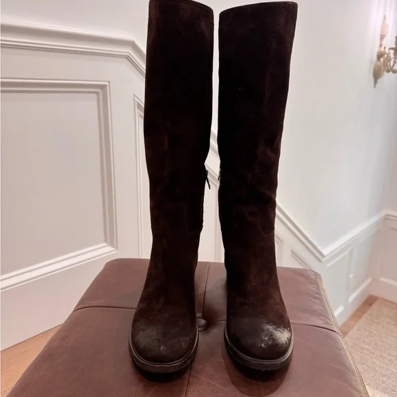 PRADA Brown Suede Knee-High Boots - Picture 1 of 8
